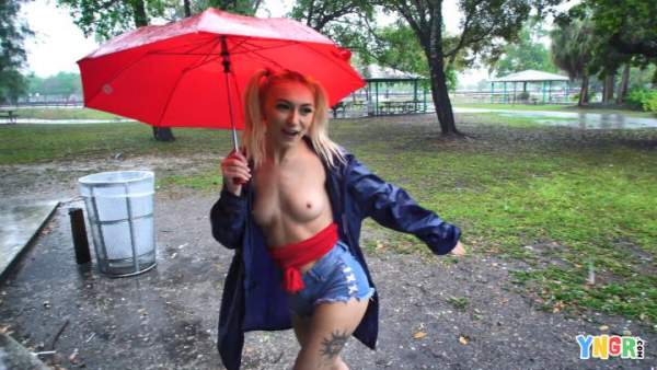 YNGR - Chloe Temple Strips And Fucks In Public On A Rainy Day!
