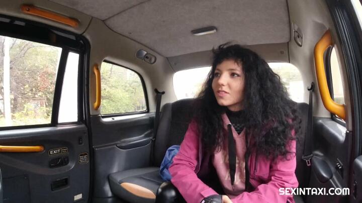 SexInTaxi E65 - Mini Mitzi X and Steve Q - Sexy student pays for the taxi ride with a hot cock ride