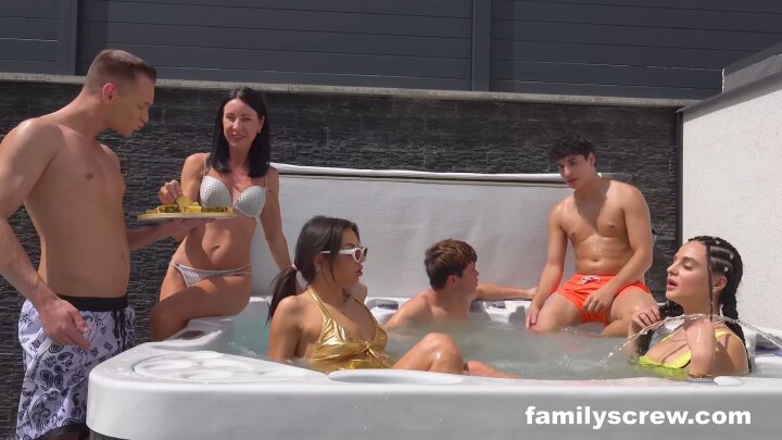 FamilyScrew - Mia Trejsi, Mini MitziX and Linda Caprice - Wet & Wild Pool Party part 1